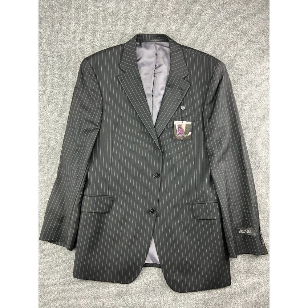 Kenneth‎ Roberts Platinum 100% Merino Wool Jacket Men's 46L Black Pinstripe NWT